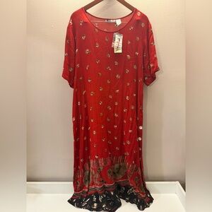 Red Floral Dress with Button Detail nwt